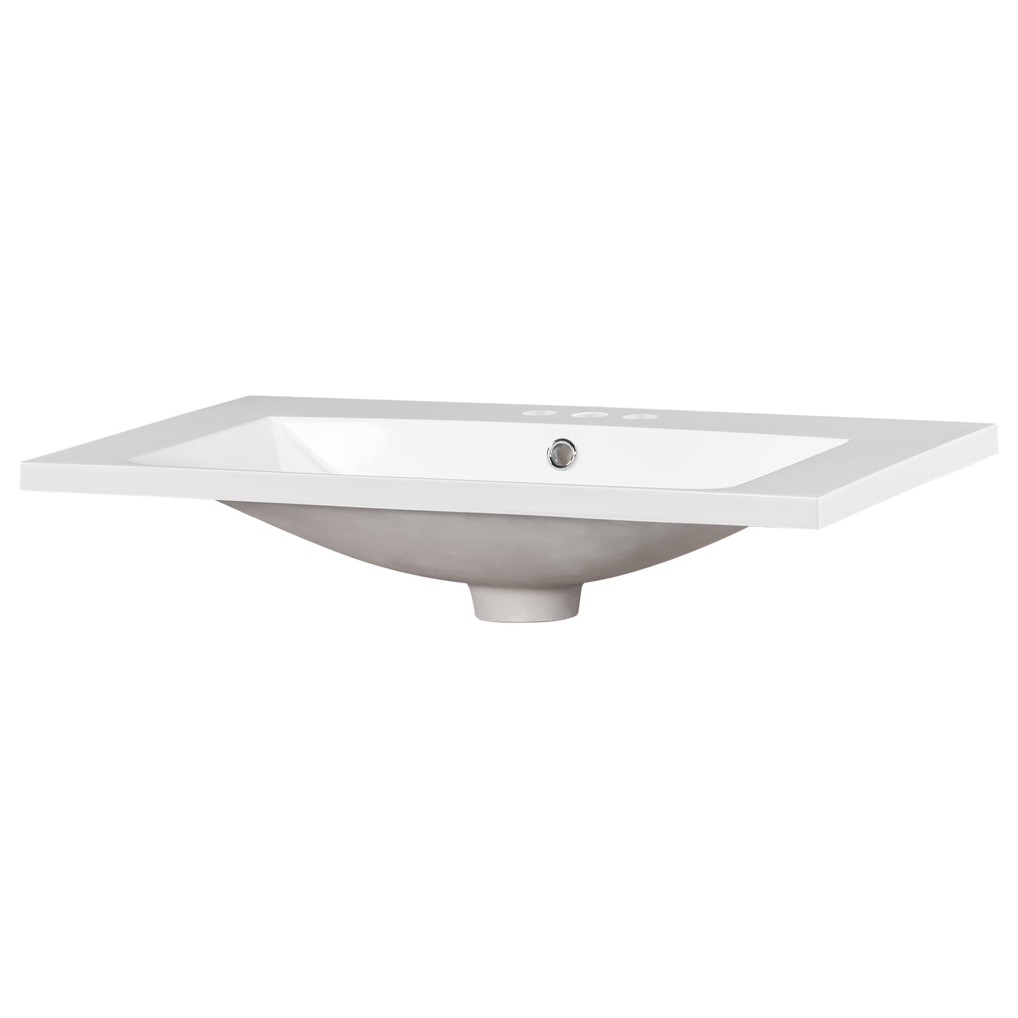 Single Bathroom Basin Sink, Vanity Top Only, 3-Faucet Holes, Resin