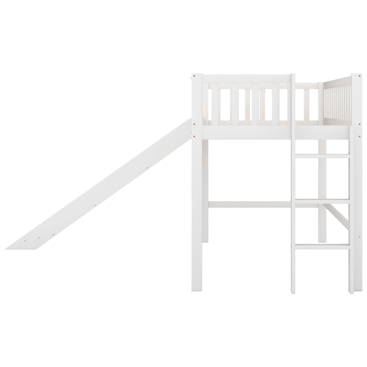 Twin Size Low Loft Bed with Ladder and Slide White