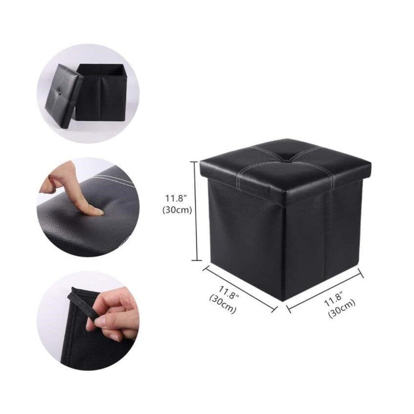 12-inch Non-slip Foldable Ottoman Storage Stool Leather Footstool Storage Box Small Sofa Chair Bench Box Home Organizers Box