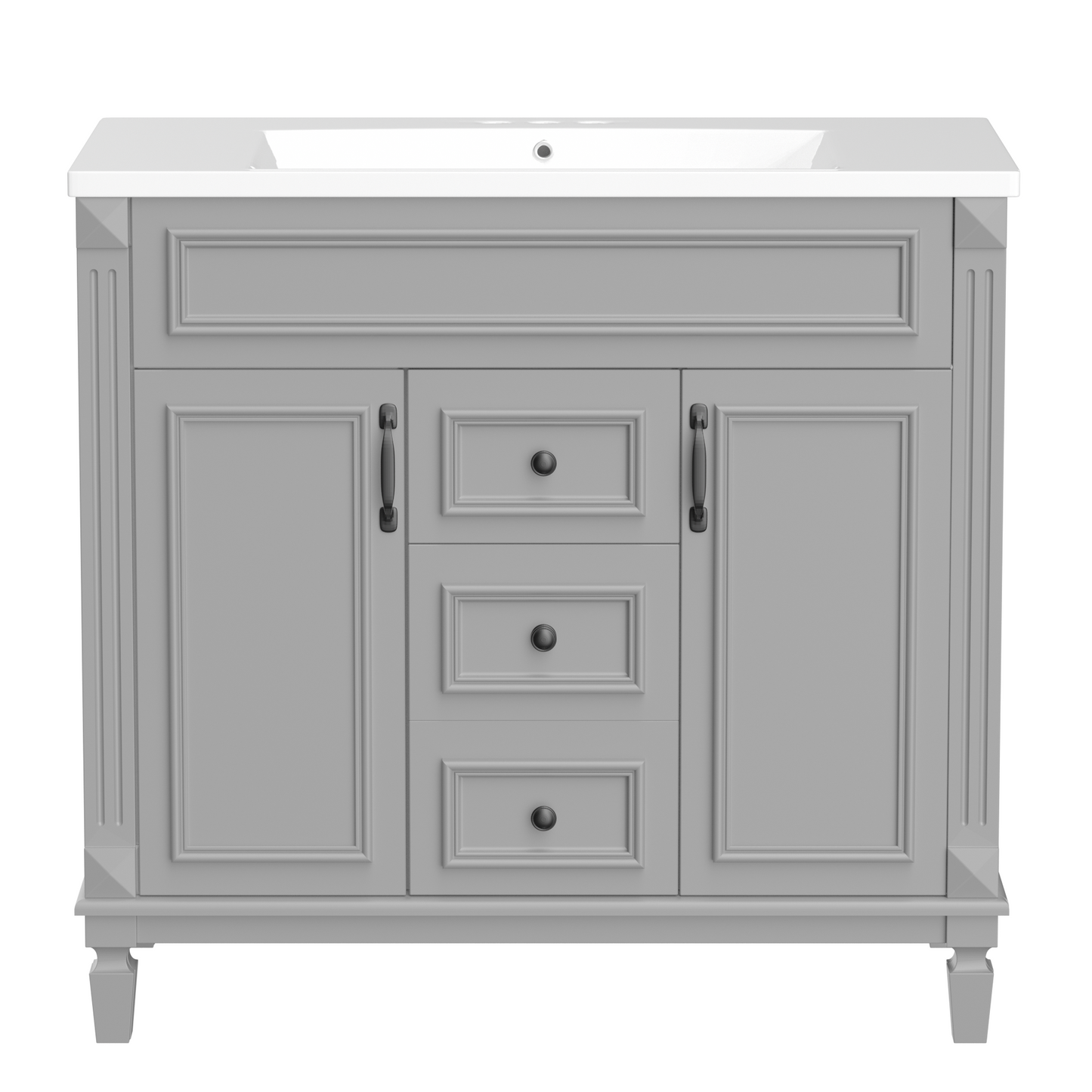 36" Bathroom Vanity with Top Sink, Modern Storage Cabinet with 2 Soft-Closing Doors and 2 Drawers