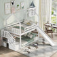 Twin over Twin House Bunk Bed with Convertible Slide,Storage Staircase,White