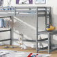 Twin High Loft Bed with Ladder landing Platform, Ladders, Guardrails,Grey