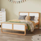 Modern Style Queen Size Solid Wood Platform Bed for Kids, Teens, Adults, No Need Box Spring, Walnut and White