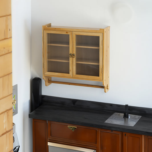 Retro Wood Double Door Kitchen Cabinet with Storage