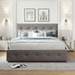 Upholstered Platform Bed with 2 Drawers and 1 Twin XL Trundle Linen Fabric Queen Size - Light Gray