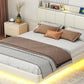 Large floating bed frame with storage headboard, touch sensor, night light and USB charger, padded platform bed, beige color