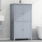 Bathroom floor storage cabinet, bathroom storage cabinet, 4-door independent cabinet, adjustable shelf, adaptive shelf, gray