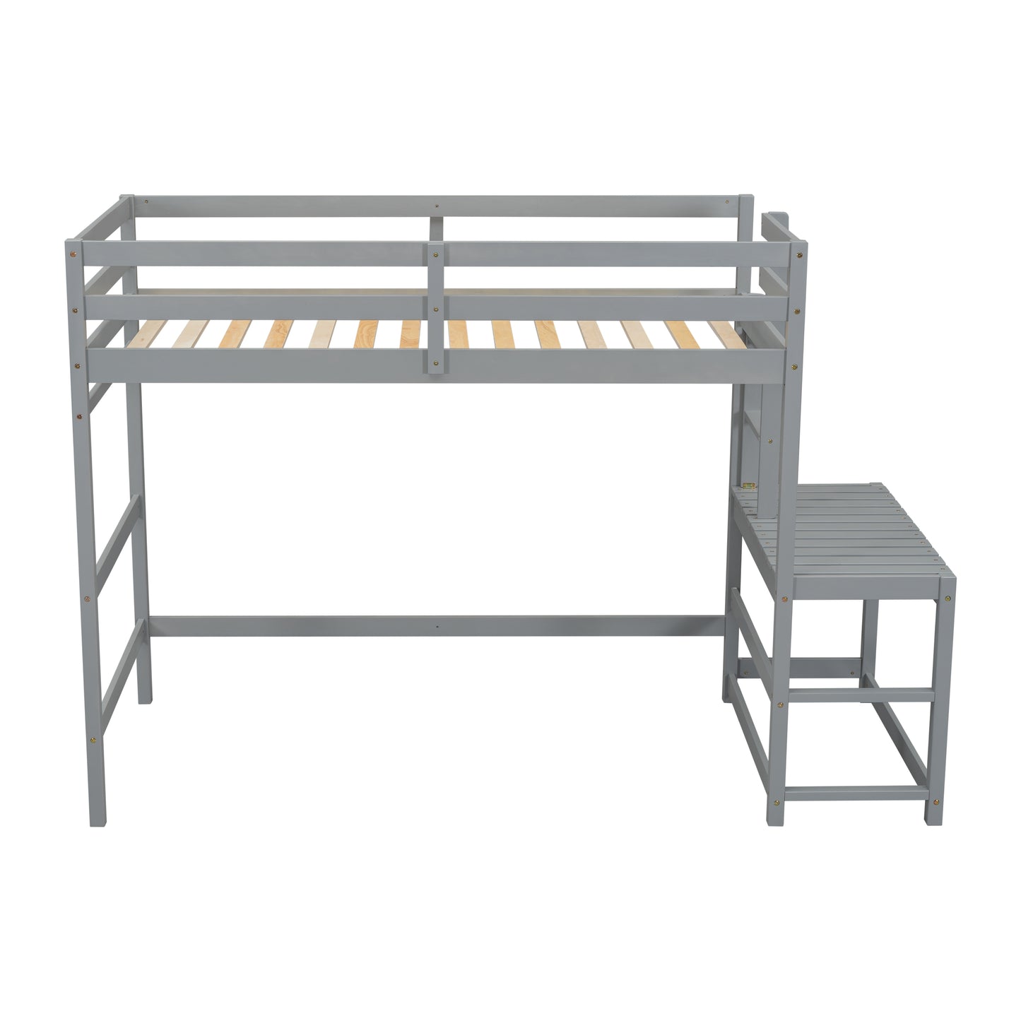 Twin High Loft Bed with Ladder landing Platform, Ladders, Guardrails,Grey