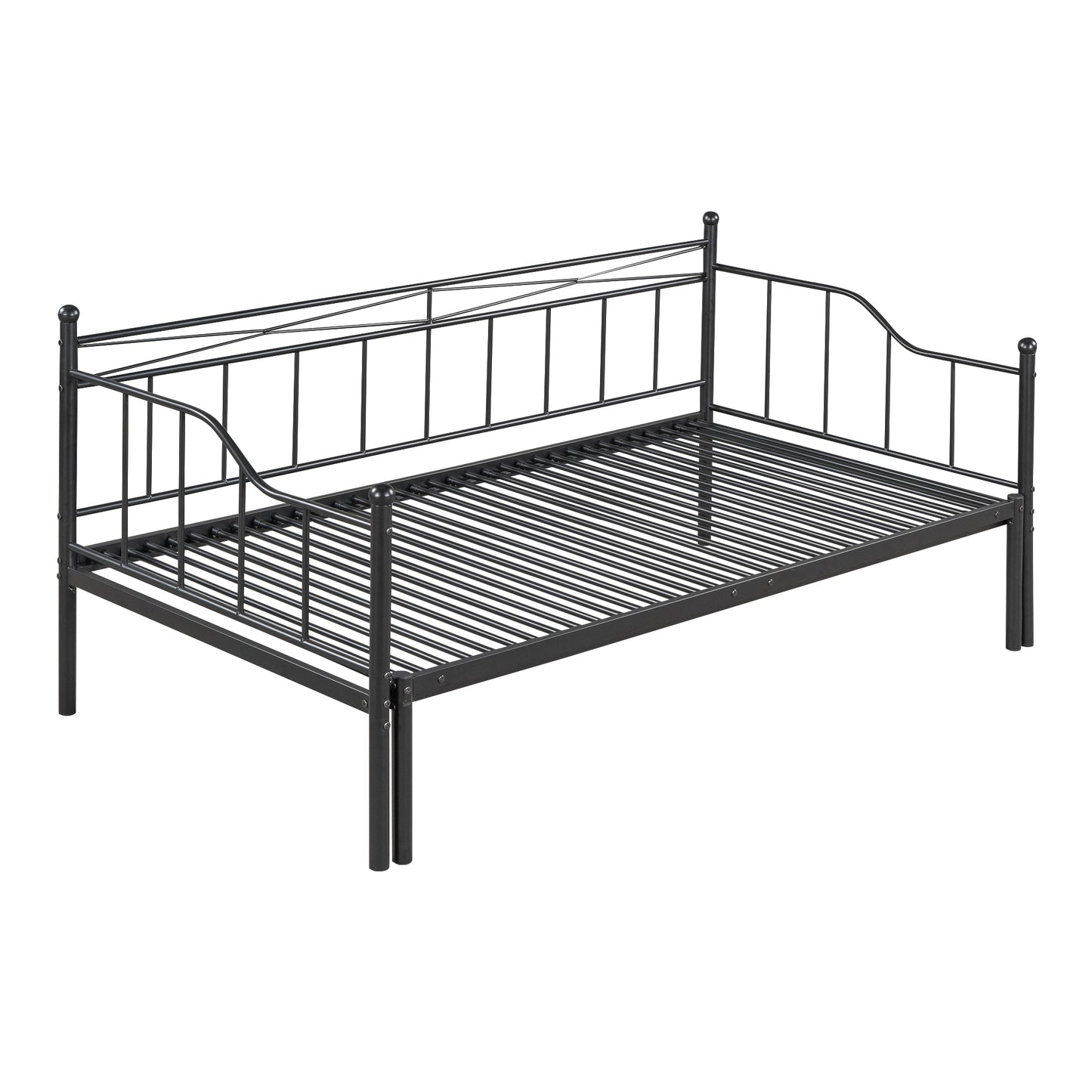 Twin Size Metal Daybed with Trundle Daybed with Slat No Box required Black