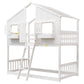 Twin over Twin House Bunk Bed with Roof , Window, Window Box, Door , with Safety Guardrails and Ladder,White