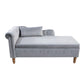 Sillón chaise longue gris de terciopelo para interiores con espacio de almacenamiento y almohada, diseño moderno tapizado con brazos enrollados