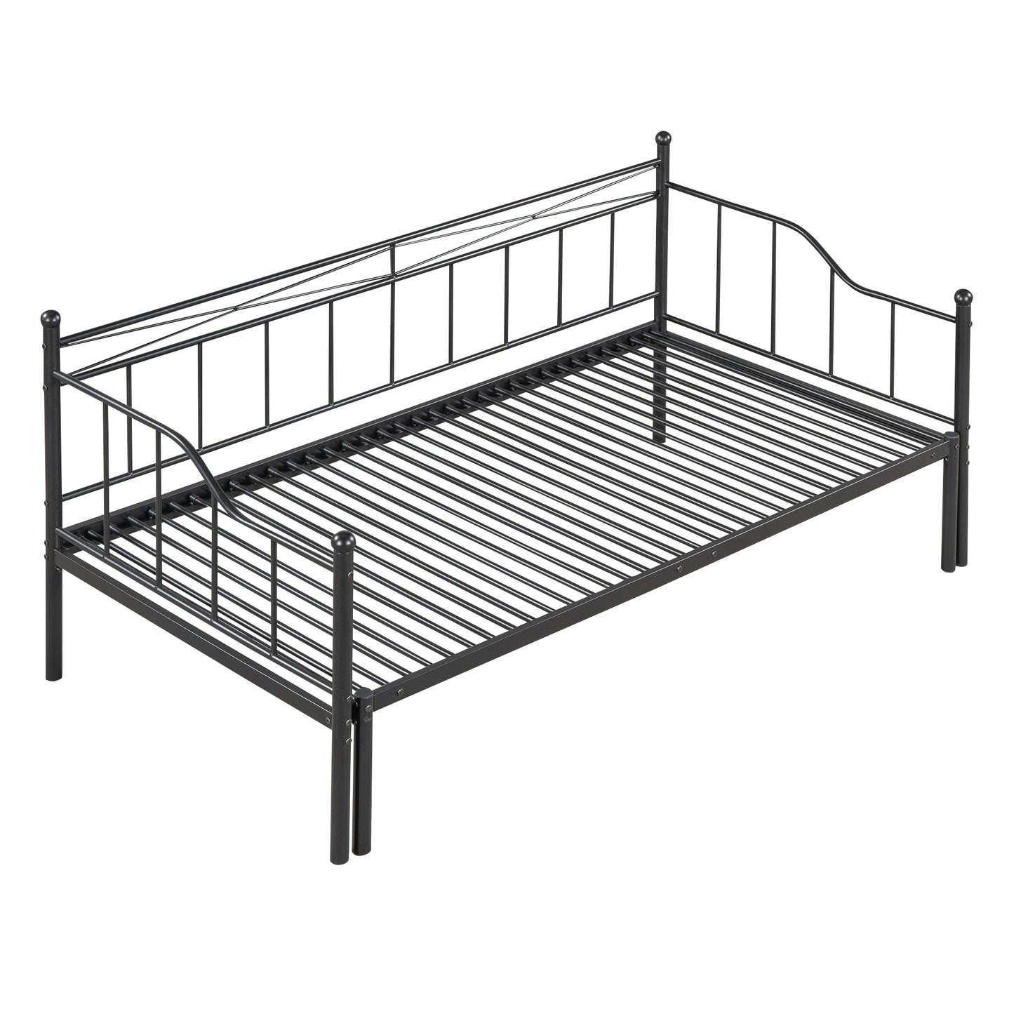 Twin Size Metal Daybed with Trundle Daybed with Slat No Box required Black