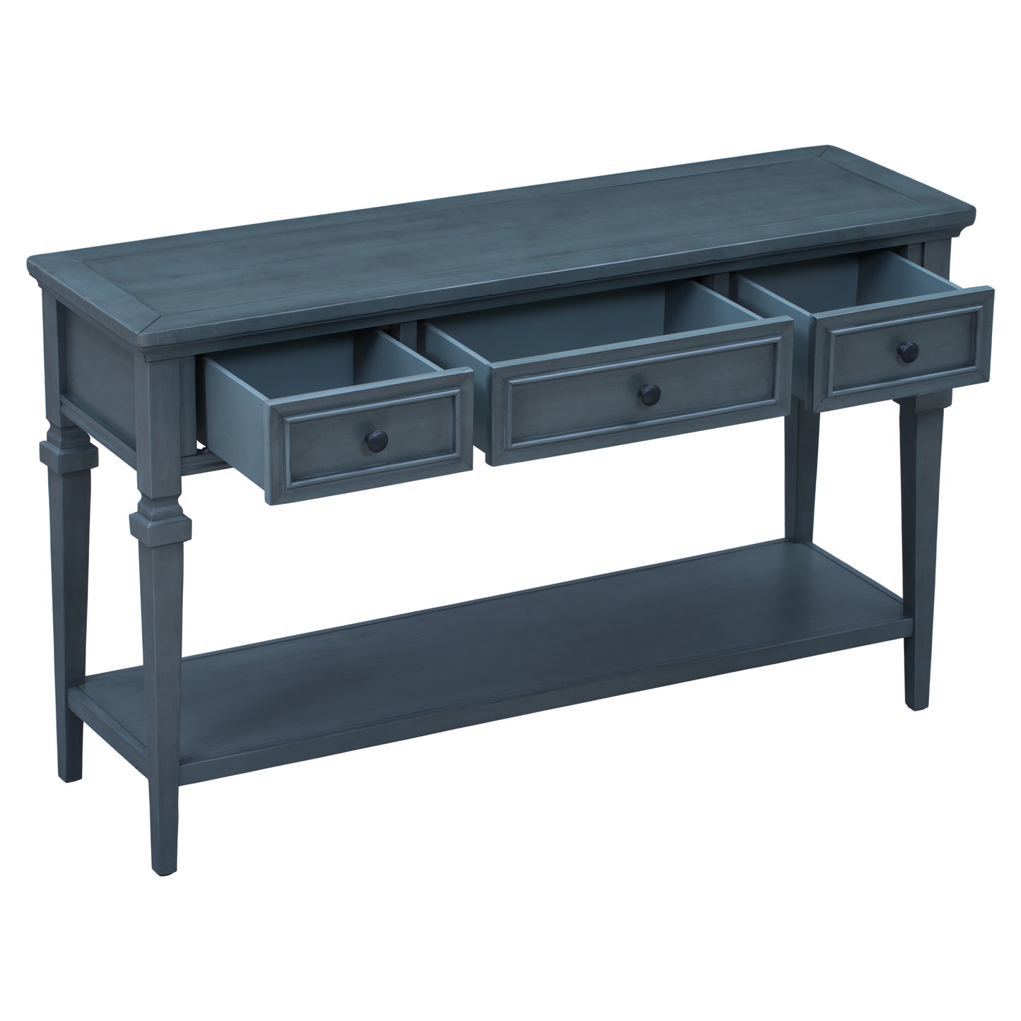 TREXM Classic Retro Style Console Table with Three Top Drawers and Open Style Bottom Shelf (Navy)