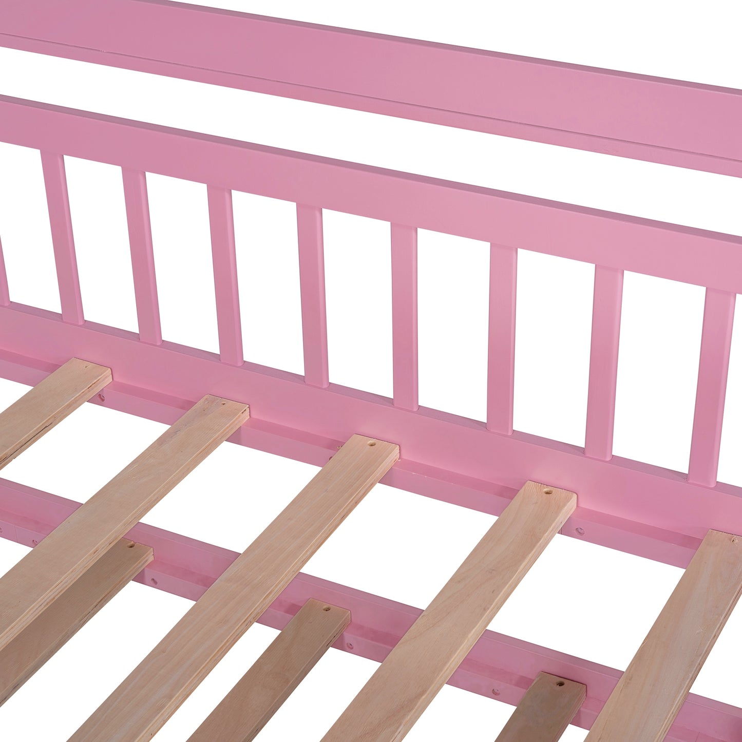 Wooden Twin Size House Bed with Trundle Kids Bed with Shelf Pink