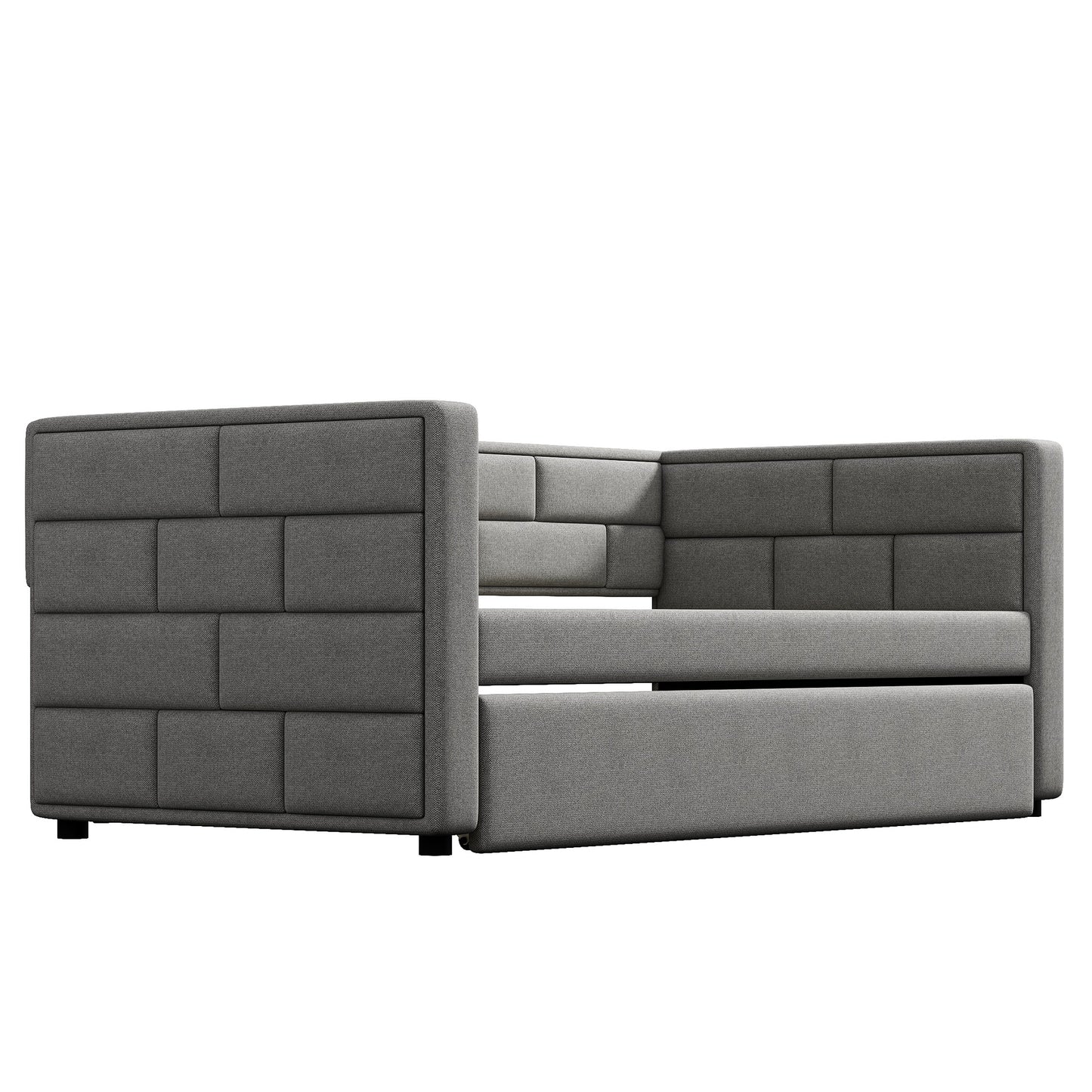 Twin Size Daybed with Trundle  Upholstered Daybed with Padded Back  Gray