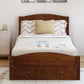 Platform Twin Bed Frame with Storage Drawer and Wood Slat Support No Box Spring Needed Walnut