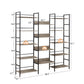 Triple Wide 5-shelf Bookshelves Industrial Retro Wooden Style Home and Office Large Open Bookshelves Grey