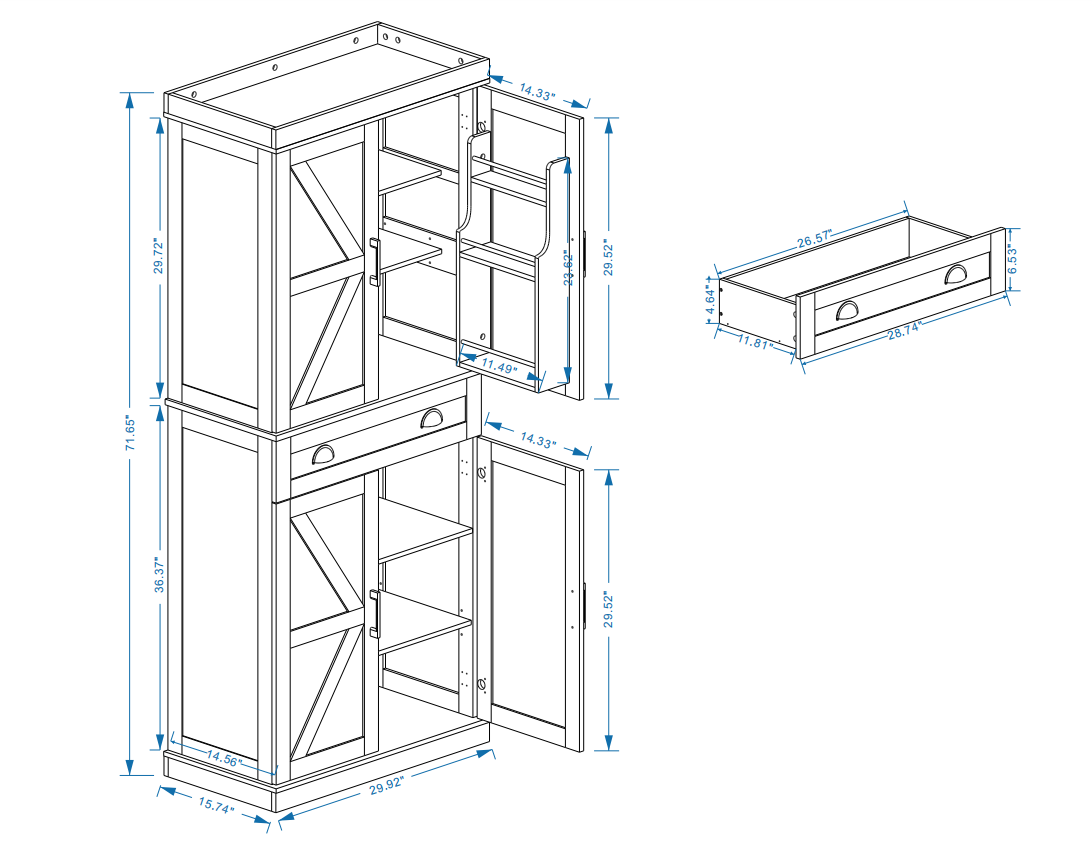 Kitchen Pantry Storage Cabinet with 4 Doors(2Doors with Racks)1 Drawer 2 Adjustable Shelves Freestanding Cupboard