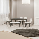 Juego de mesa de comedor TOPMAX de 6 piezas con sillas y banco tapizados, patas cónicas estilo rústico, gris oscuro y beige