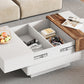 ON-TRANS 31.4 inches x 31.4 inches with sliding tabletop, high gloss center table, hidden storage room white