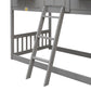 Twin over Twin House Bunk Bed with Roof , Window, Window Box, Door , with Safety Guardrails and Ladder, Grey