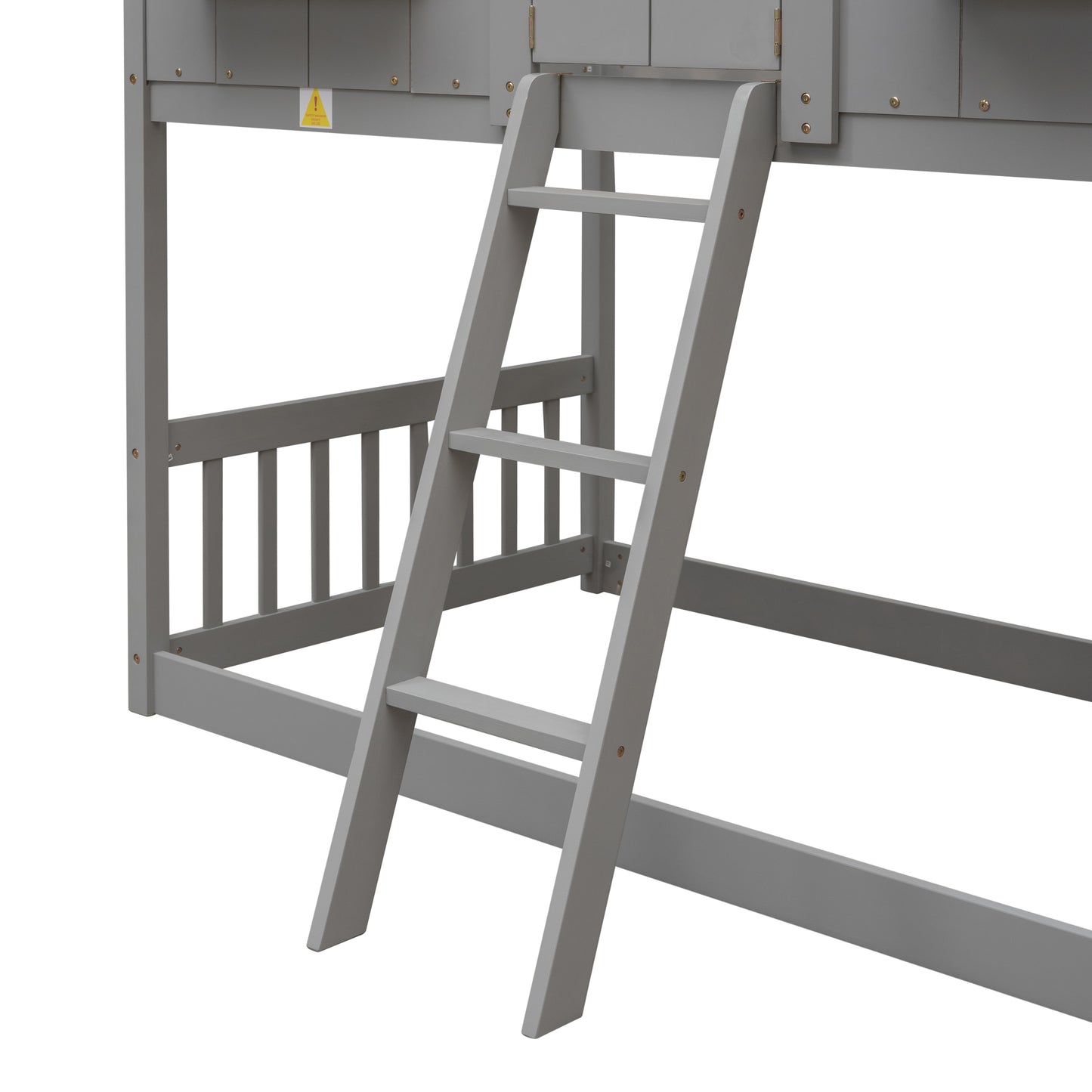 Twin over Twin House Bunk Bed with Roof , Window, Window Box, Door , with Safety Guardrails and Ladder, Grey