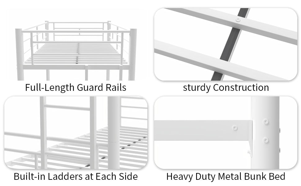 Heavy-duty Sturdy Meta Twin over Twin with Trundle Bunk Bed/l/ Noise Reduced/ Safety Guardrail/No Box Spring Needed,White