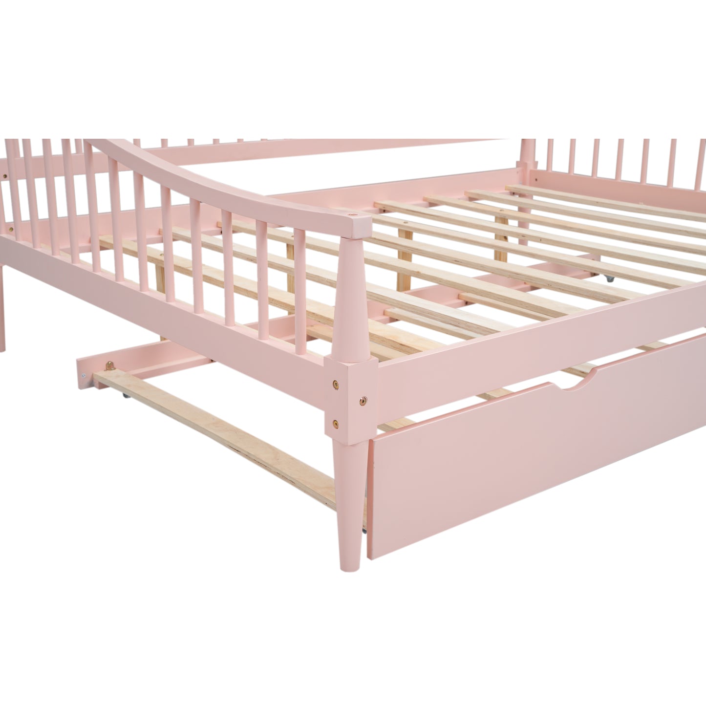 Full Size Daybed with Trundle and Support Legs, Pink Finish for Bedrooms