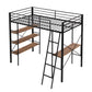 Twin Size Metal Loft Bed with Shelves and Desk, Black