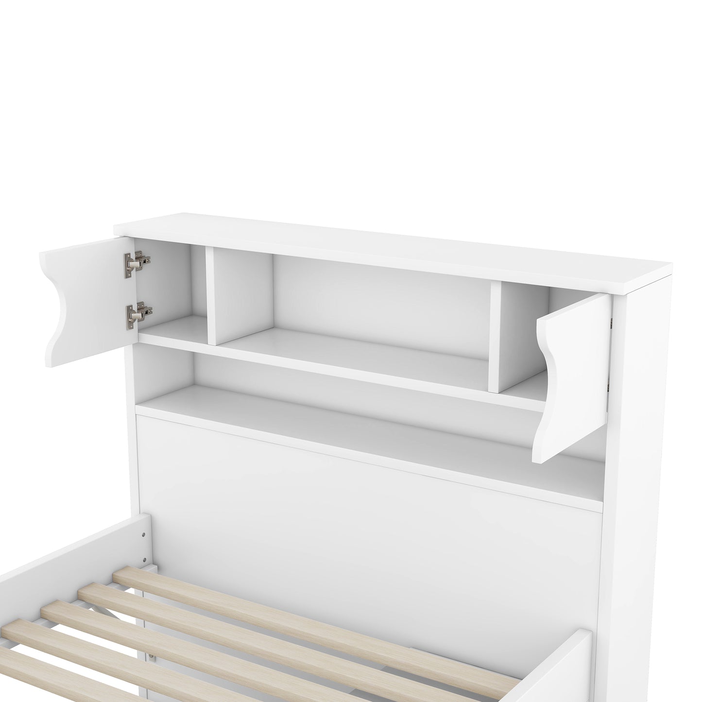 Twin Size Captain Platform Bed Frame with Storage Bookcases and Shelves,Four Drawers,White