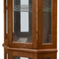 Corner Curio Cabinet with Adjustable Tempered Glass Shelves, Mirror Back Panel, Walnut Wood Finish