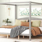 King Size Canopy Platform Bed with Headboard and Support Legs, Grey Wash