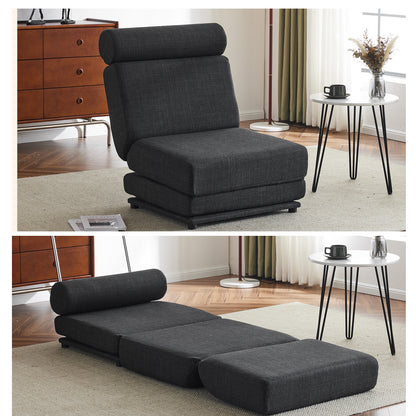 Single Sofa Chair Foldable Single Sofa Bed with Pillow,Portable Foldable Sofa Bed,Leisure Sofa Chair,Easy to Store, Dark Grey