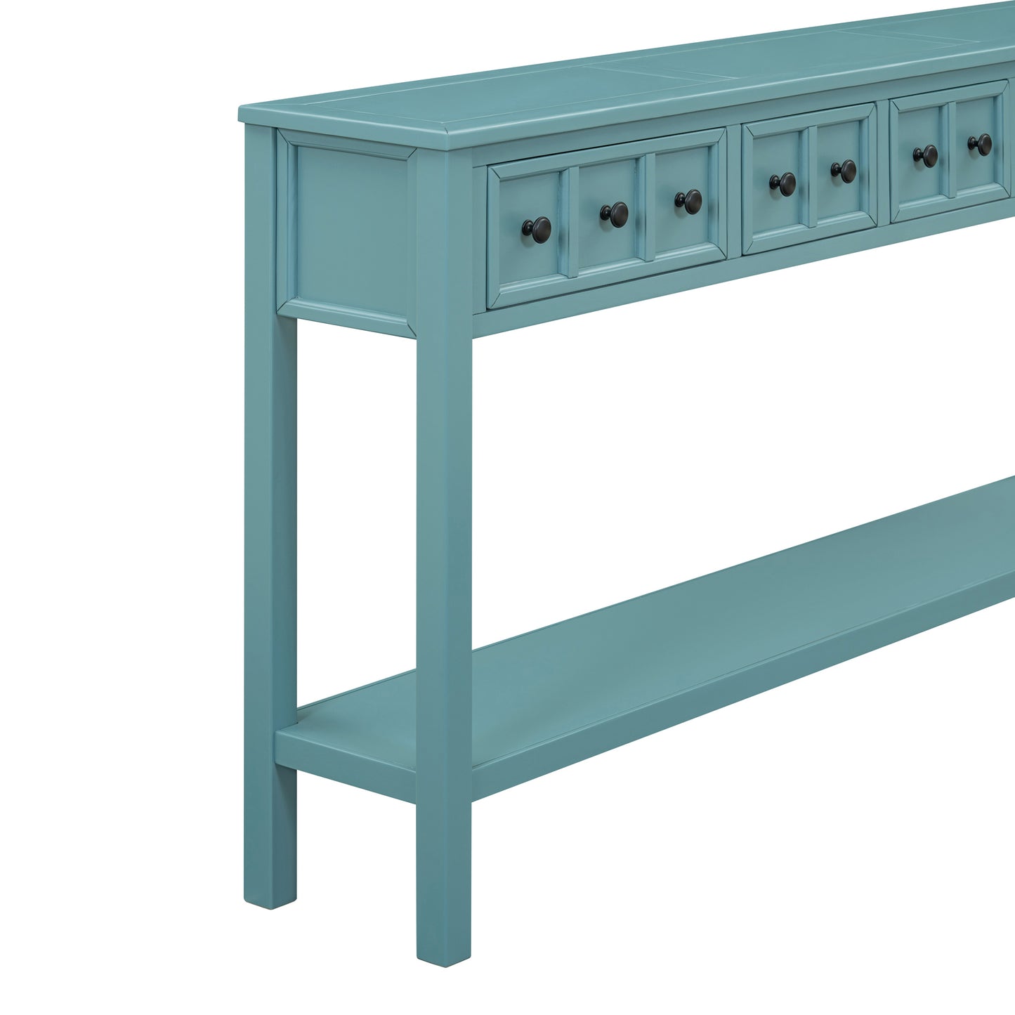 TREXM Rustic Entryway Console Table, 60-Inch Long Sofa Table with Two Drawers and Bottom Shelf, Antique Turquoise