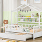 Wooden Twin Size House Bed with Trundle Kids Bed with Shelf White