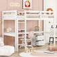 Twin Loft Wood Bed with Built-In Desk, Storage Cabinet, Guardrails, and Ladder, White Finish