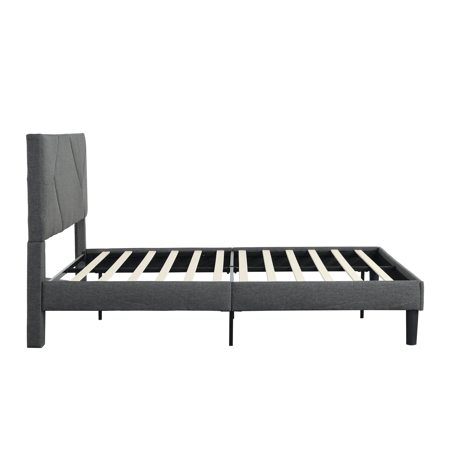 Queen Size Upholstered Platform Bed Frame Wood Slat Support Grey