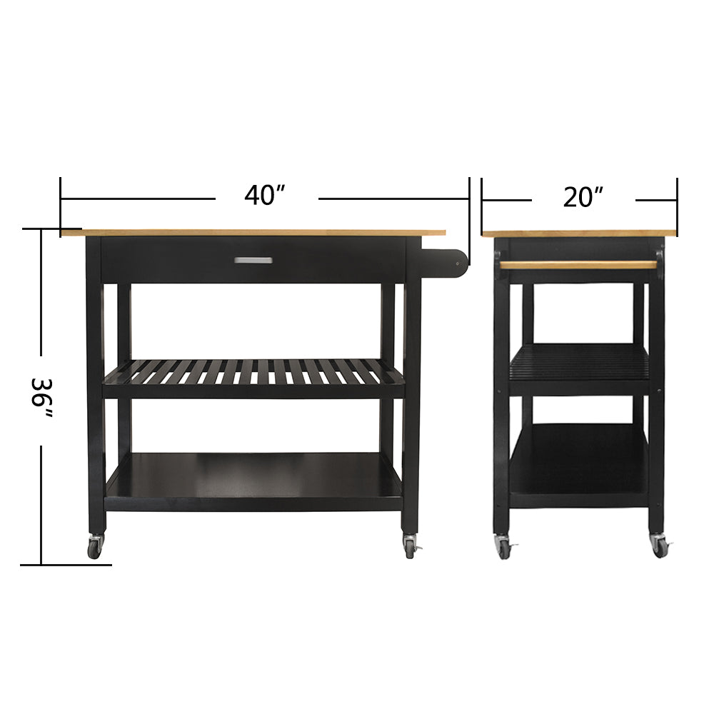 Kitchen Island & Kitchen Cart Mobile Kitchen Island with Two Lockable Wheels Rubber Wood Top