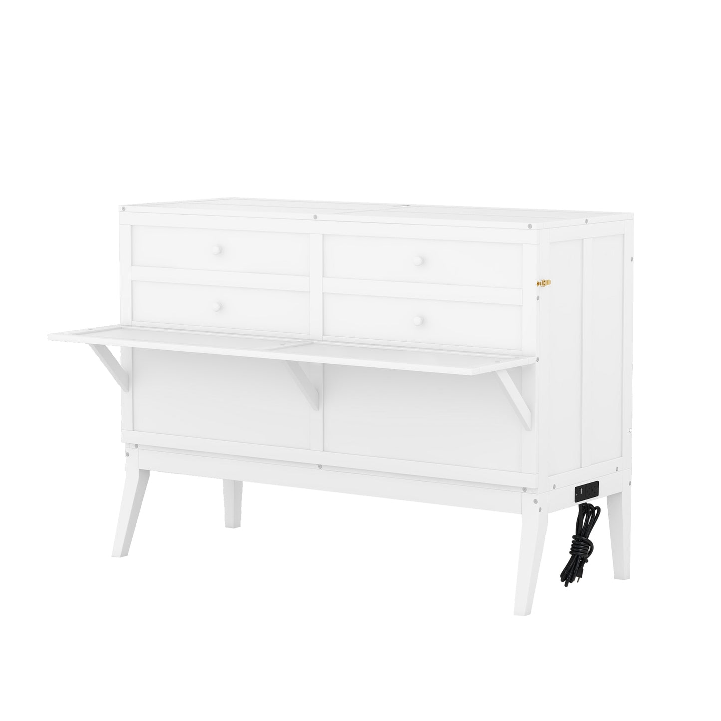 Queen Size Murphy Bed with Built-In Charging Station and a Shelf  White