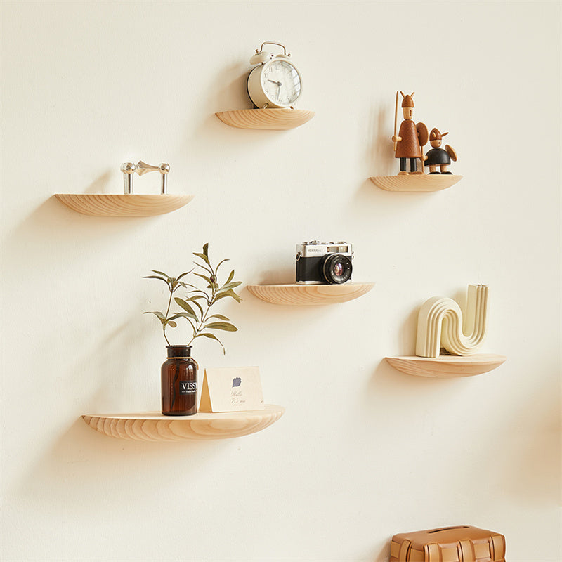 Wooden Semicircle Wall Shelf Background Wall Hanging Projector Display Stand Storage Organization Suspension