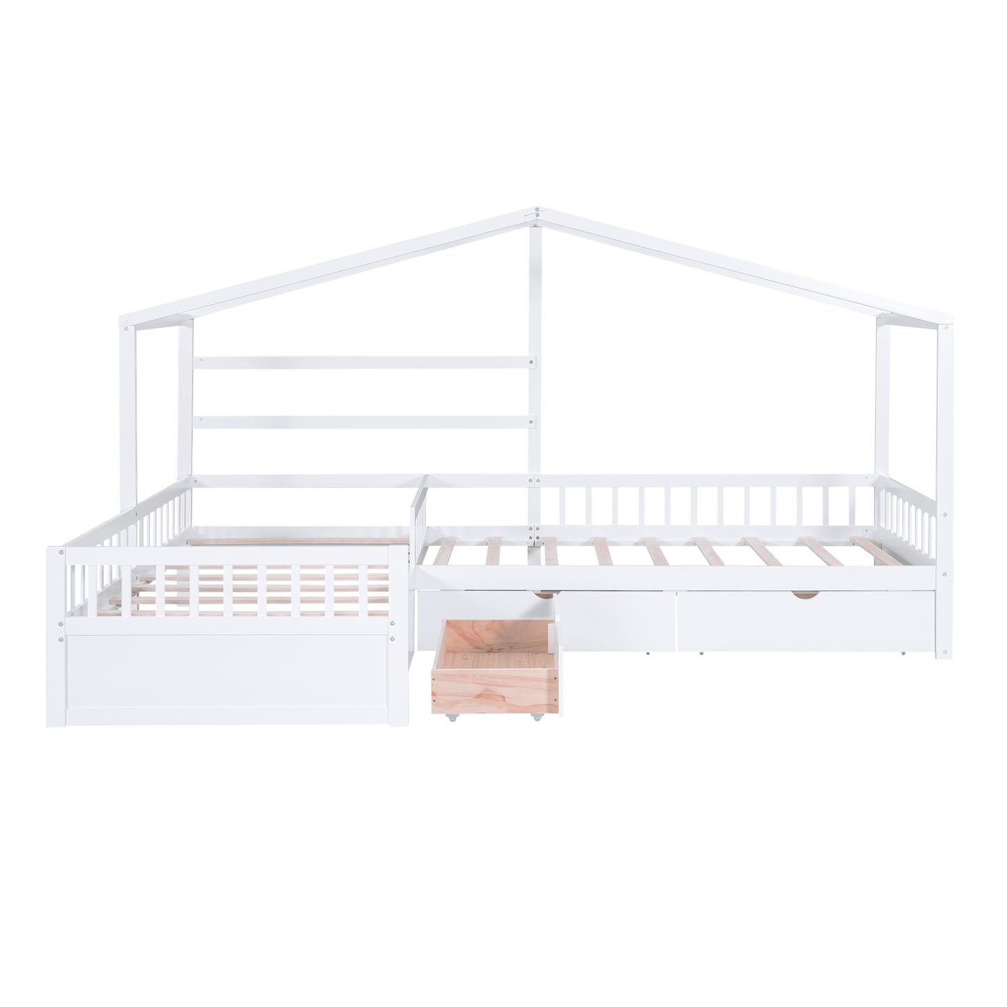 Twin Size House Platform Bed with Three Storage Drawers White