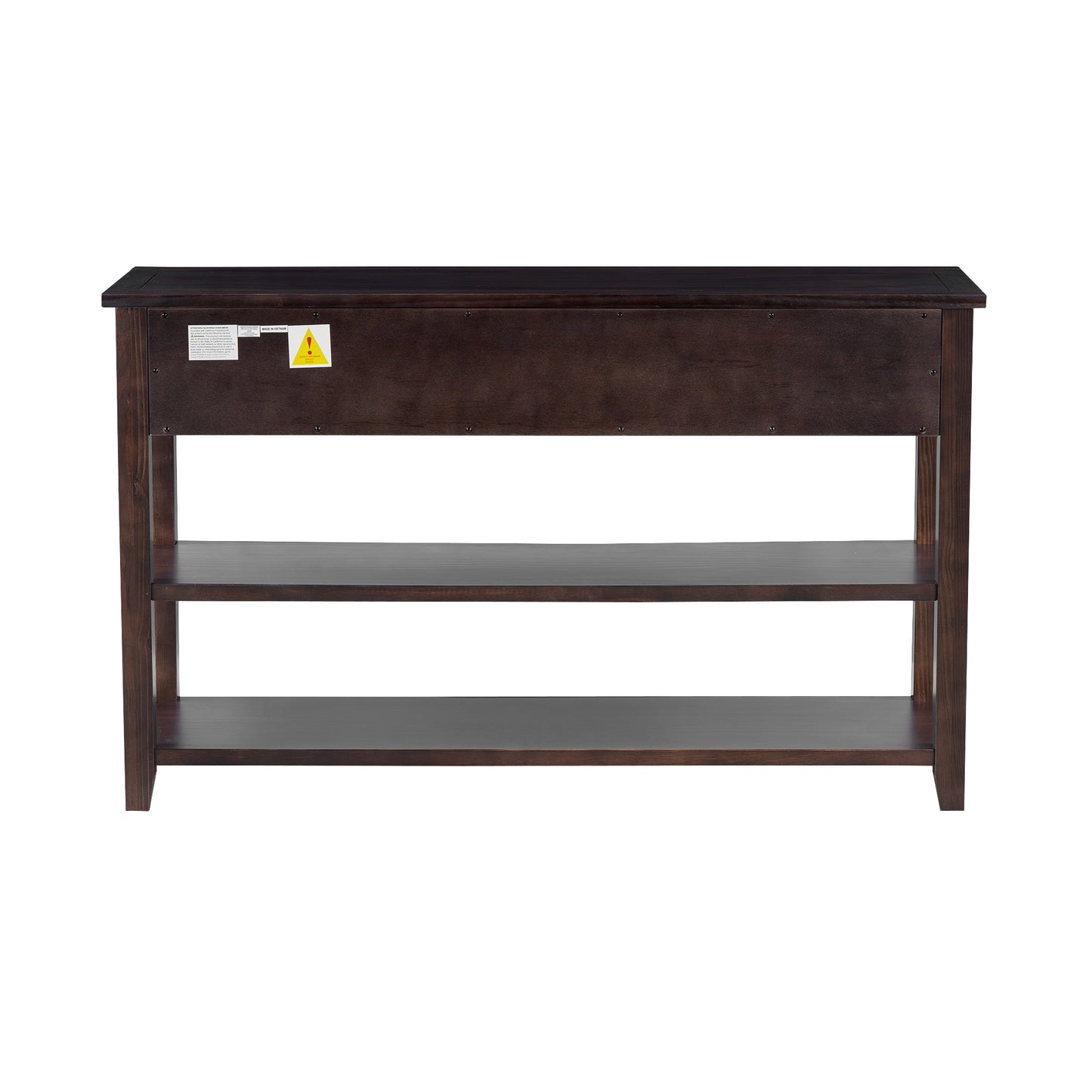 Retro Design Console Table with Two Open Shelves, Pine Solid Wood Frame and Legs for Living Room (Espresso)