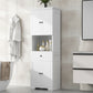 Tall Bathroom Cabinet with Four Doors, Large Storage Space Open Shelve, Upper Storage Cabinet, Whit