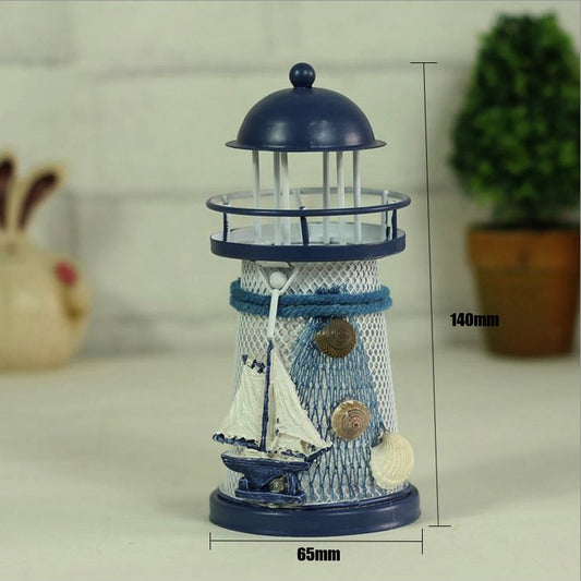 Lighthouse Candle Holder Mediterranean-style Iron Candle Holder Holiday Candlestick Home Wedding Party Family Decor