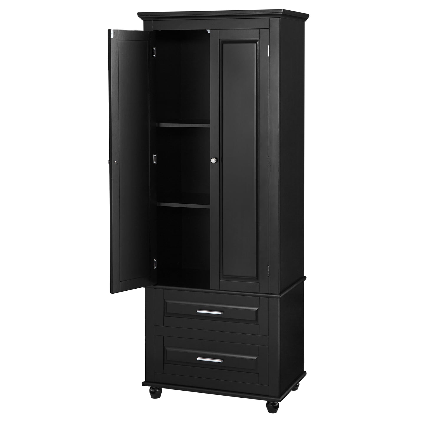 Tall Storage Cabinet with Two Drawers, Perfect for Bathrooms and Offices, Black Finish