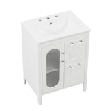 Bathroom Vanity with Sink, Bathroom Vanity Cabinet with Two Drawers and Door, Adjustable Shelf, Solid Wood and MDF, White