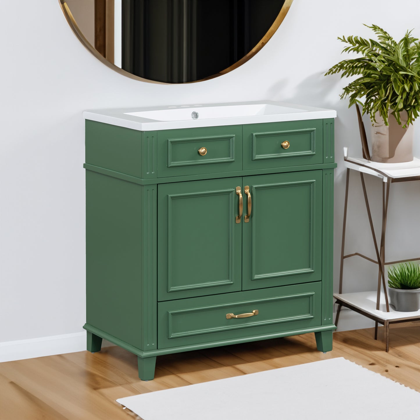 30" Uncovered Bathroom Vanity with Soft-Closed Door, Solid Wood Frame Storage Cabinet, Green Finish