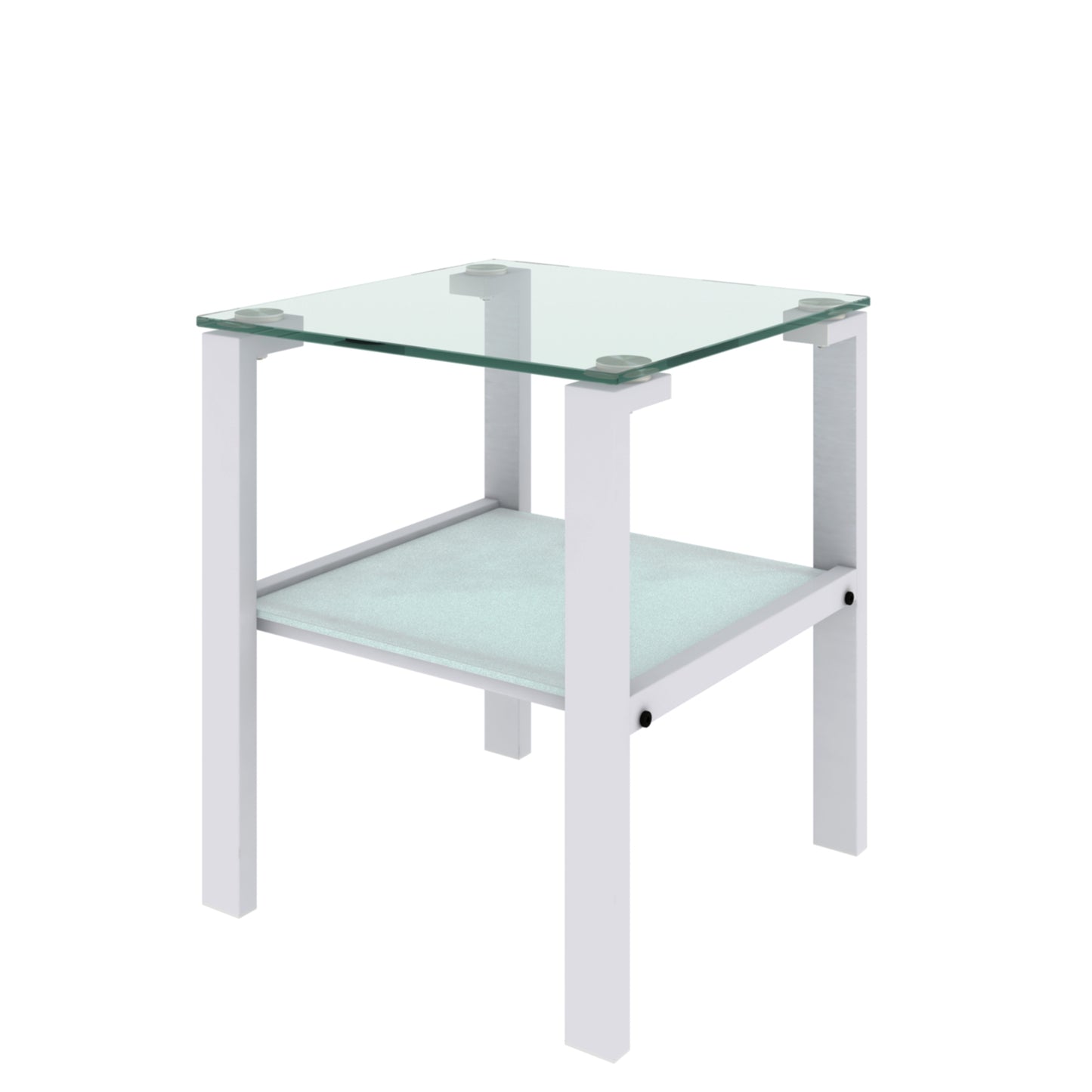 Glass two layer tea table small round table bedroom corner table living room white side table(White)