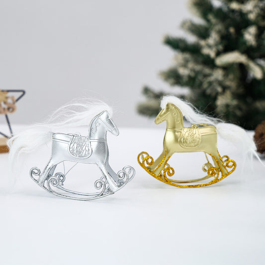 Christmas Decoration Swinging Wooden Horse Ornament, Christmas Gift Desk Decoration, Plastic Ornament, Christmas Tree Hanging Decor