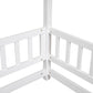 Full Size Floor Wooden Bed with House Roof Frame, Fence Guardrails ,White